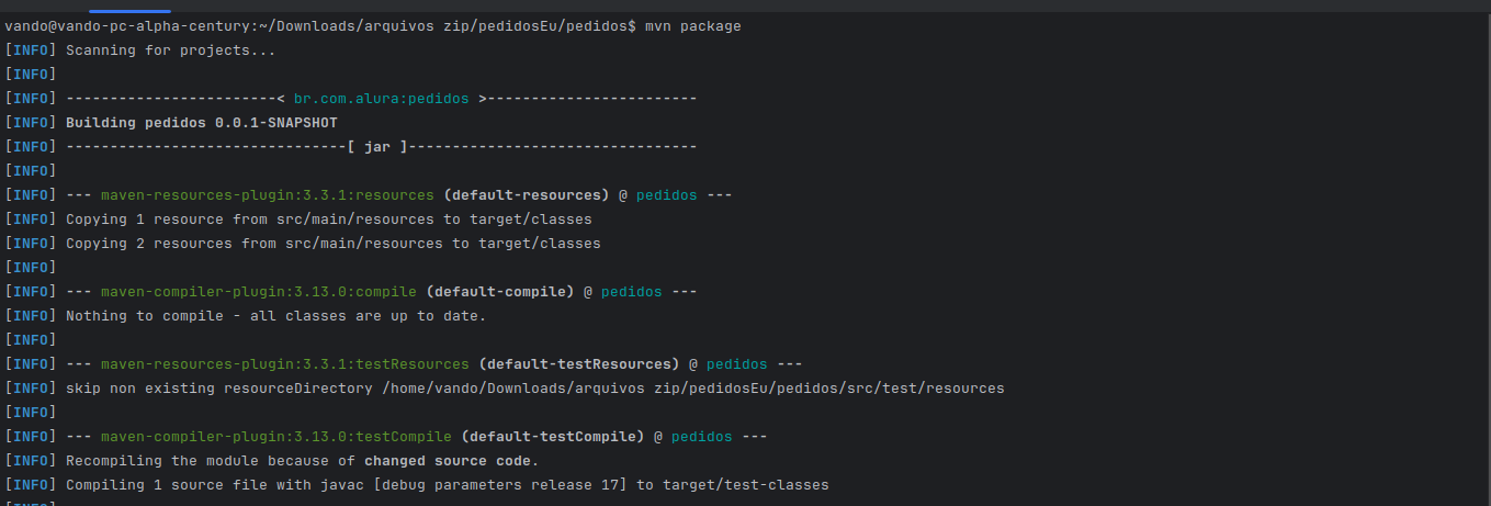 print da tela com o comando digitado e a sequência de start de build da aplicação inicializada