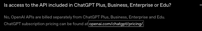 screenshot da página de preços da Open AI