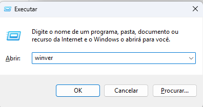 print do Executar do Windows com o comando winver digitado