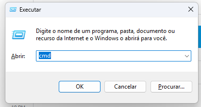 print do Executar do Windows com o comando cmd digitado