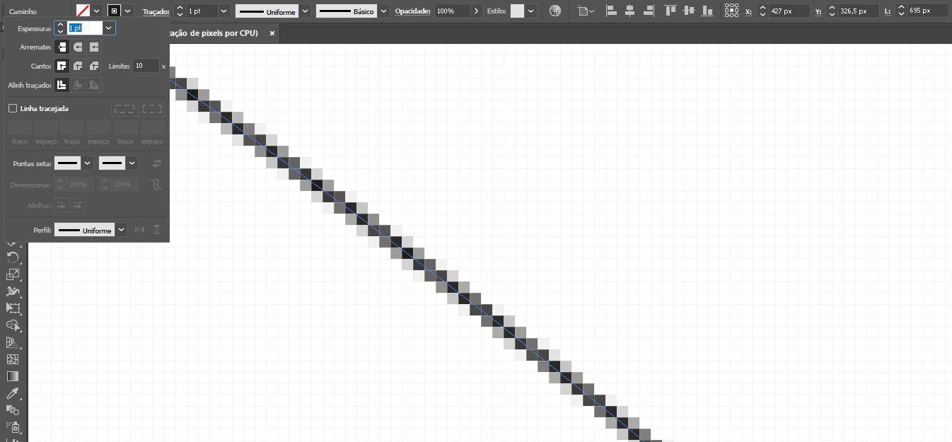 As linhas que eu faço com a caneta ou até mesmo com a ferramenta seguimento de linha ficam em pixel 