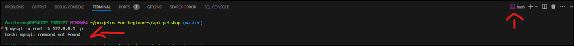 Terminal: bash: mysql: comand not found