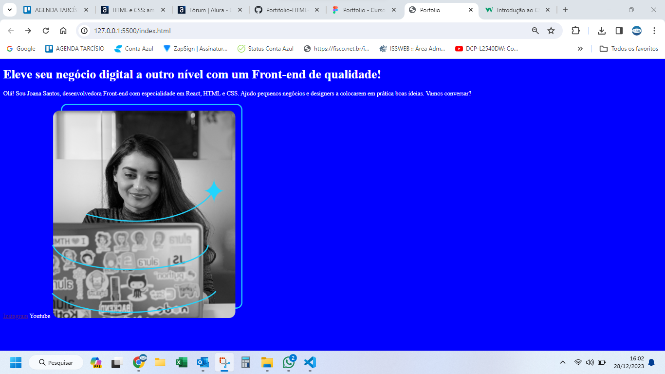 imagem do meu primeiro projeto, fundo azul, com fonte branca