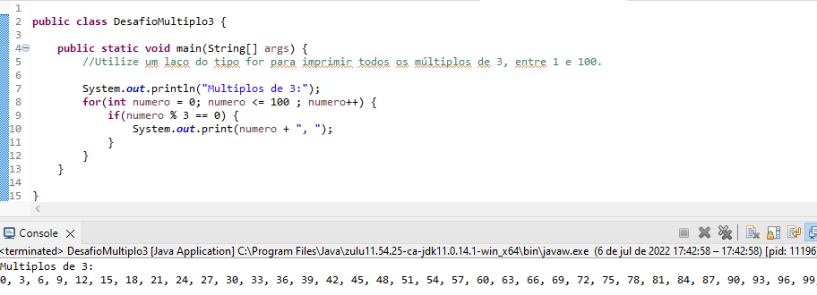 Print do código e resultado do desafio.