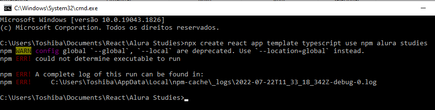 Erro ao instalar o react