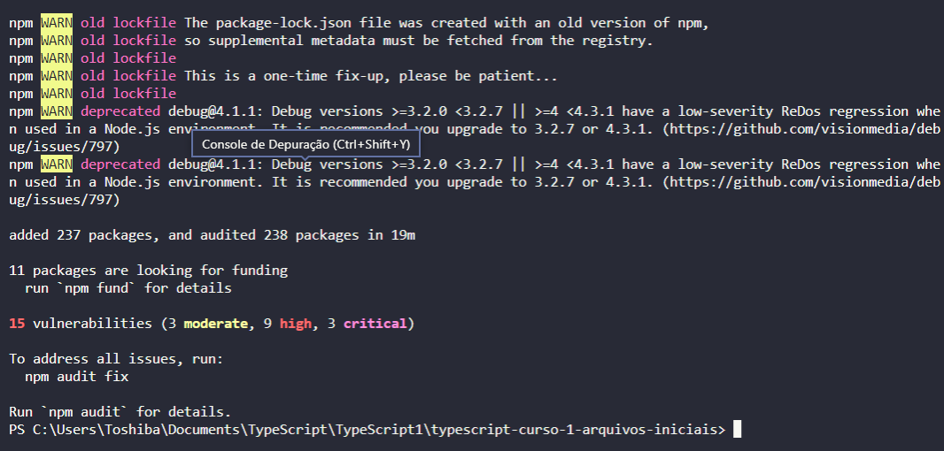 Ao instalar ocorreram 15 vulnerabilidades