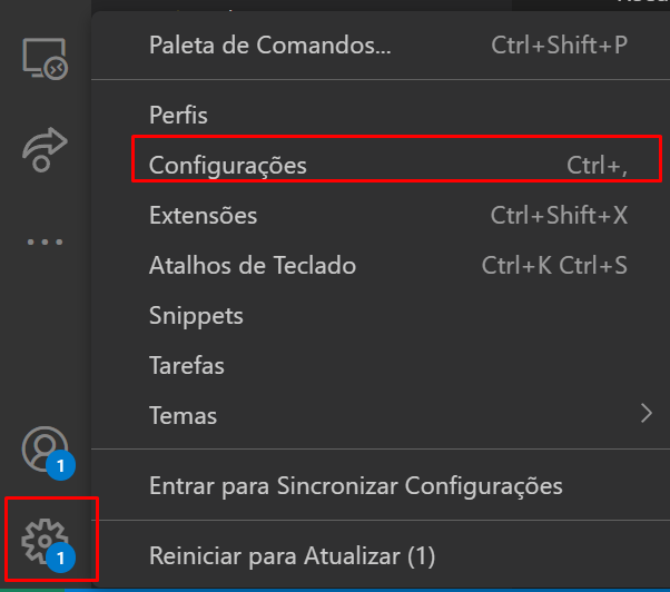 configurações do vscode