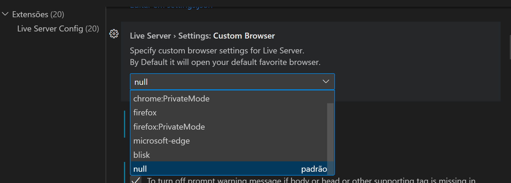 vscode navegador padrão