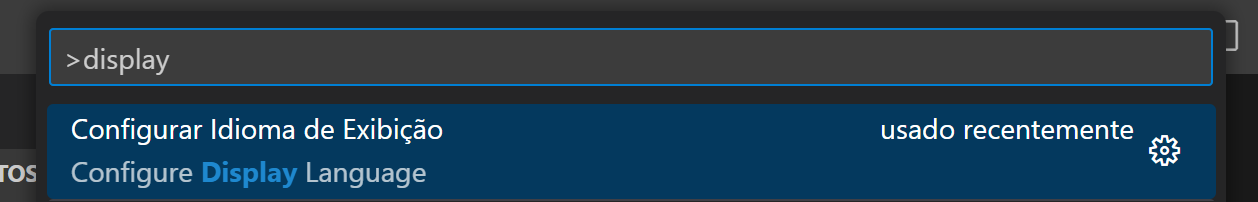 Tela do VSCODE mostando a busca por display