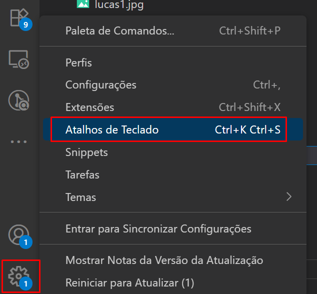 mostrando onde encontrar atalhos
