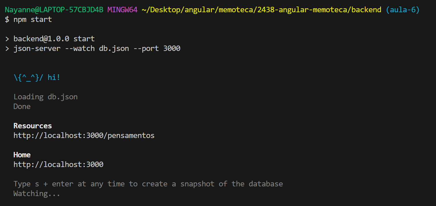 Print do VS Code mostrando acesso a api do json server