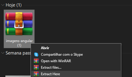 Pasta mostrando um arquivo em formato zip com o nome: imagens-angular
