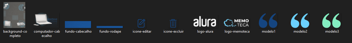 Imagens de ícones, logo e background utilizadas no projeto Memoteca
