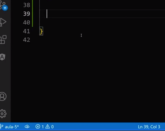 Tela do VS Code mostrando uma barra inferior azul com o número da linha e da coluna onde o cursor está