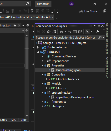 Gerenciador de soluções do Visual Studio
