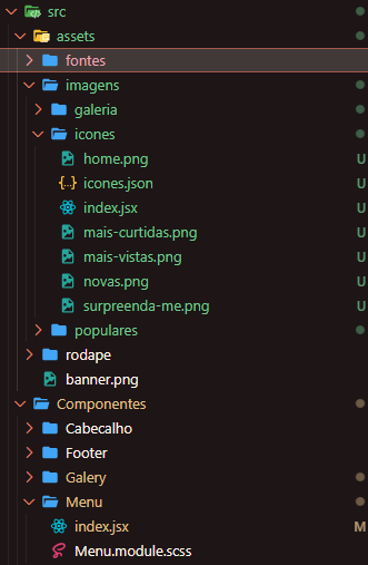 estrutura de pastas mostrando onde estão os icones
