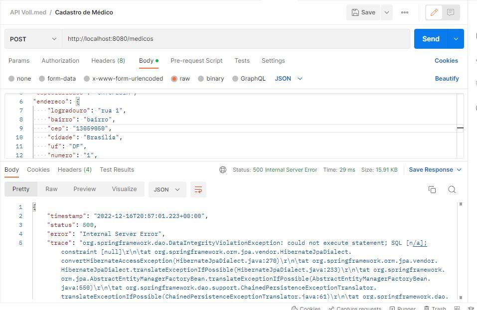 Erro 500 no post medicos