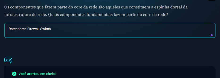 print da alternativa gerada pela Luri sobre componentes do core de rede