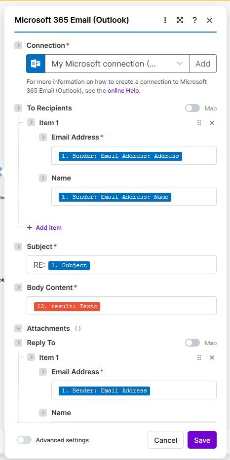 Erro após preencher To Recipients