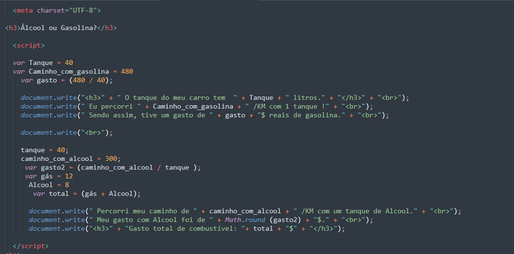  SOLUSÃO PARA A ATIVIDADE: ÁCOOL E GASOLINA. !