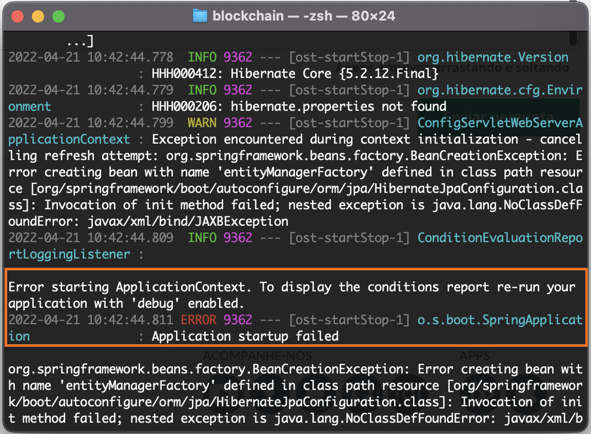 Erro no bootstrap da aplicação