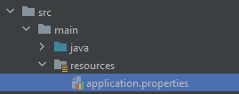 Recorte de captura de tela do Intellij, com fundo cinza-escuro, da estrutura de pastas e arquivos citada anterormente. Cada linha, na imagem, está separada por tabulações, indicando que uma pasta está dentro da outra. 