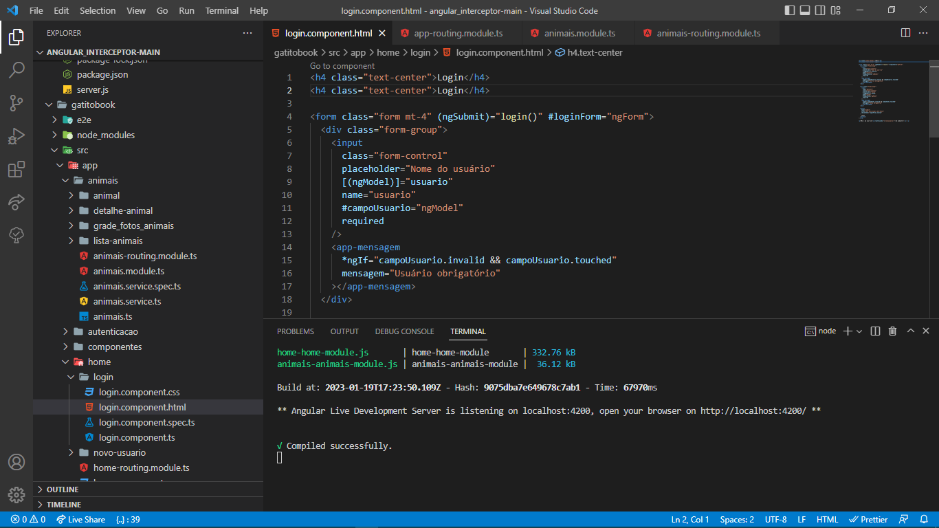 TELA DE LOGIN ANGULAR