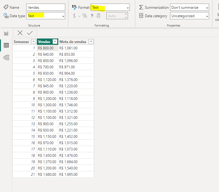 print power bi de números como texto