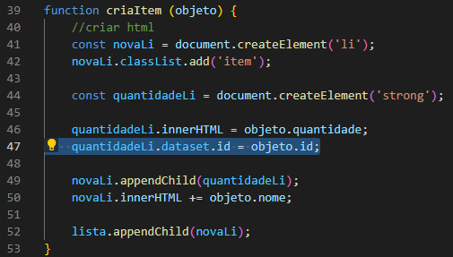função que cria itens no HTML, entre esses itens, o data attribues
