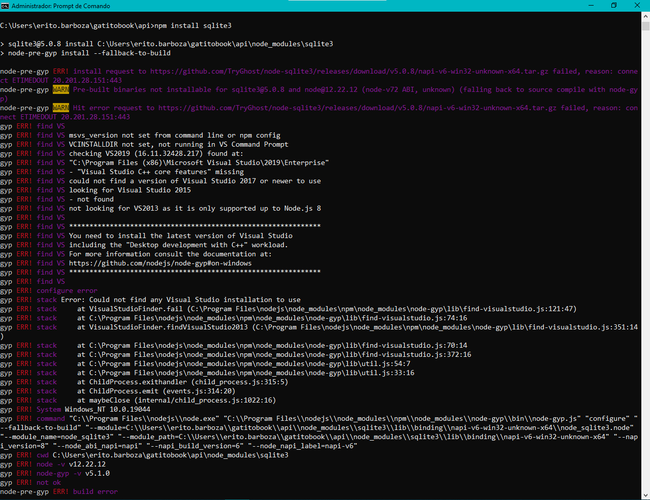 Pagina 1 - Erro ao instalar o sqlite3