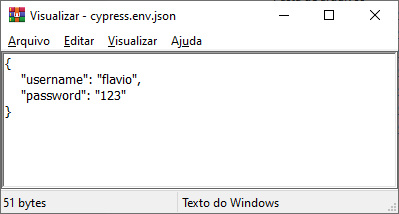 foto do arquivo cypress.env.json contendo o código do gabarito fornecido em aula