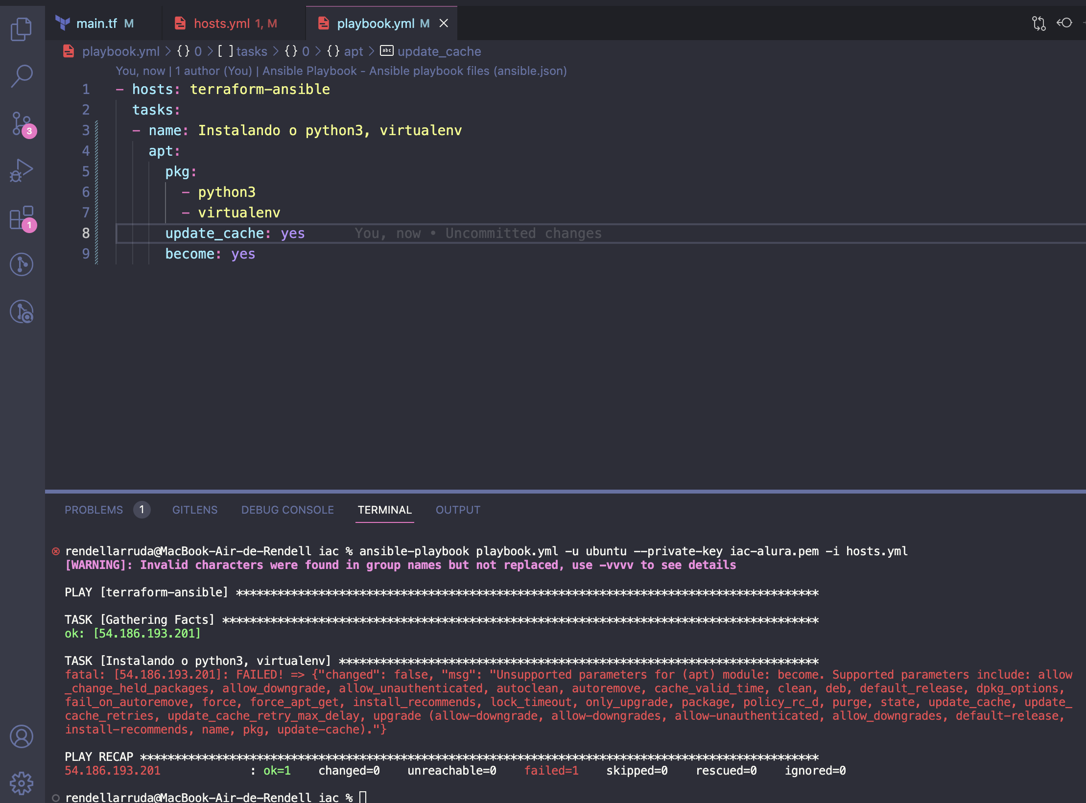 Nesta etapa ao executar o comando playbook-ansible