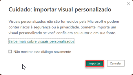 Captura de tela da janela de aviso sobre importação de visual de fora.