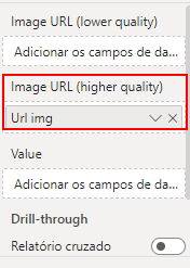 Captura de tela contendo os campos selecionados para montar o visual, contendo apenas Url img.