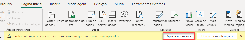 Captura de tela do botão de Aplicar alterações, no Power BI.