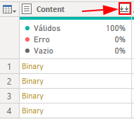 Captura de tela da coluna Content, com destaque com um retângulo vermelho para o botão à direita do nome da coluna