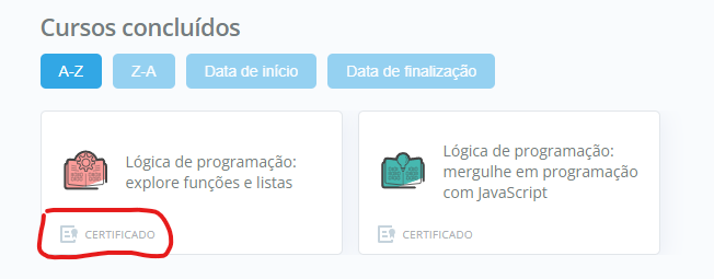 Imagem mostra os cursos concluídos do perfil do Paulo, onde estão listado dois cursos: Lógica de programação: explore listas e funções, e Logica de programação: mergulhe em programação com Javascript