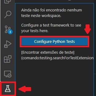 Print que mostra lateral do menu do VS Code, que possui diversos ícones, incluindo o de um tubo de ensaio de laboratório.