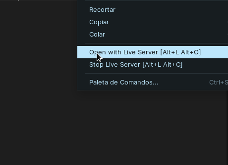 opção para abrir o Live server