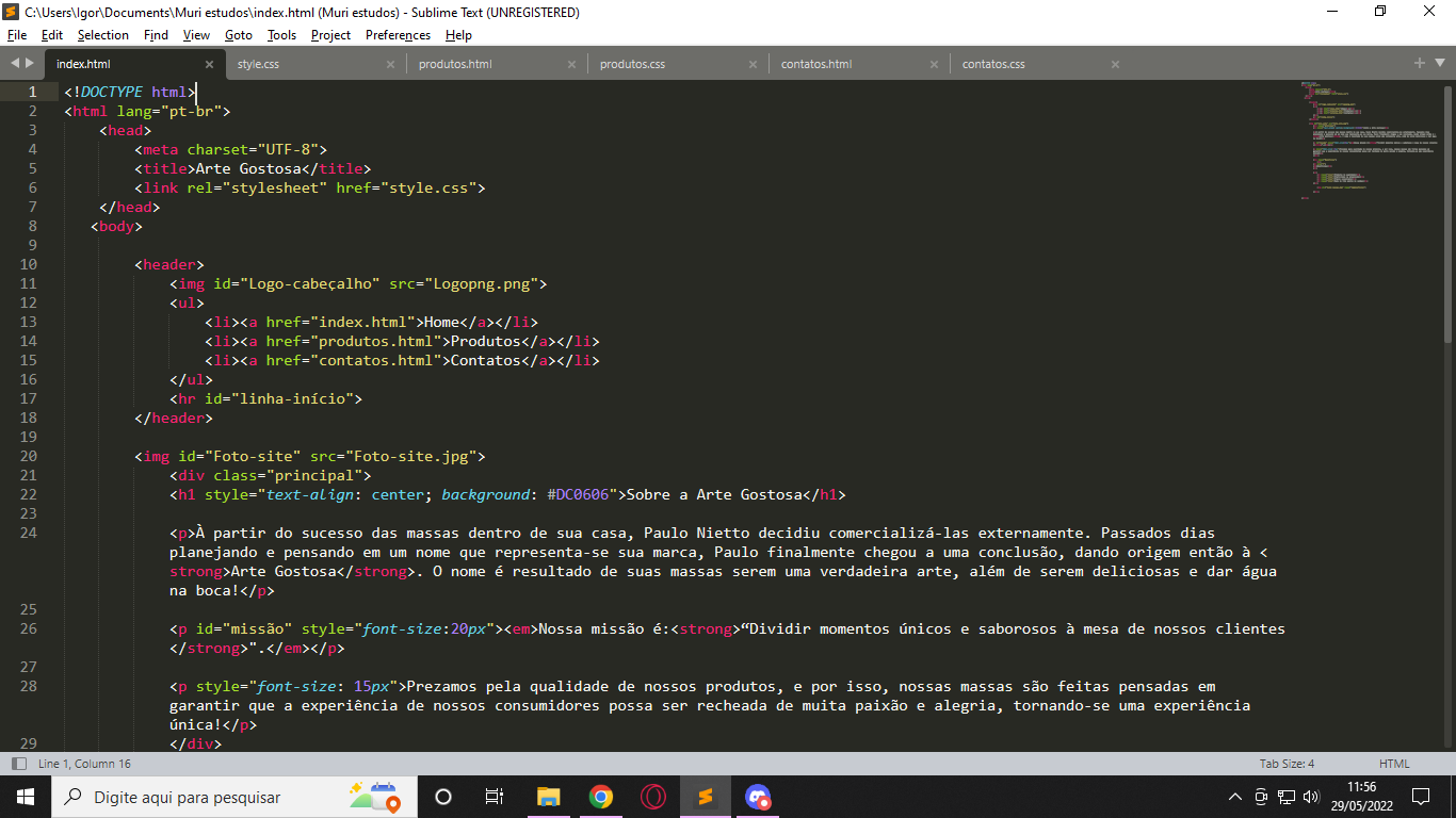 Imagem do meu código html