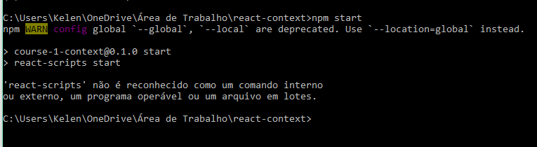 erro - react scripts não é um comando reconhecido