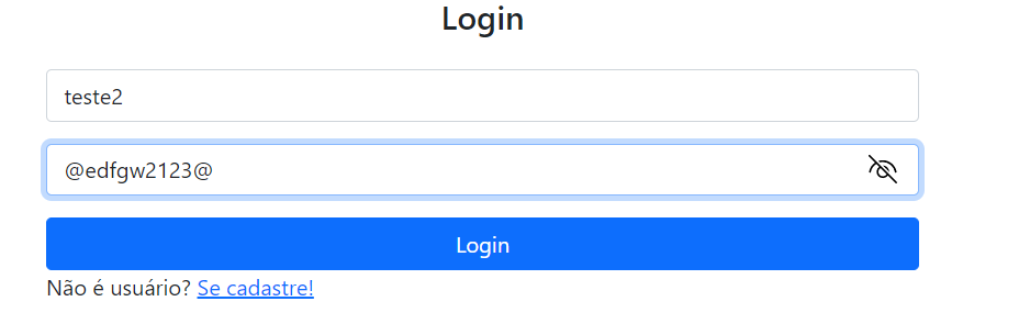 Login de usuário com senha em caracteres