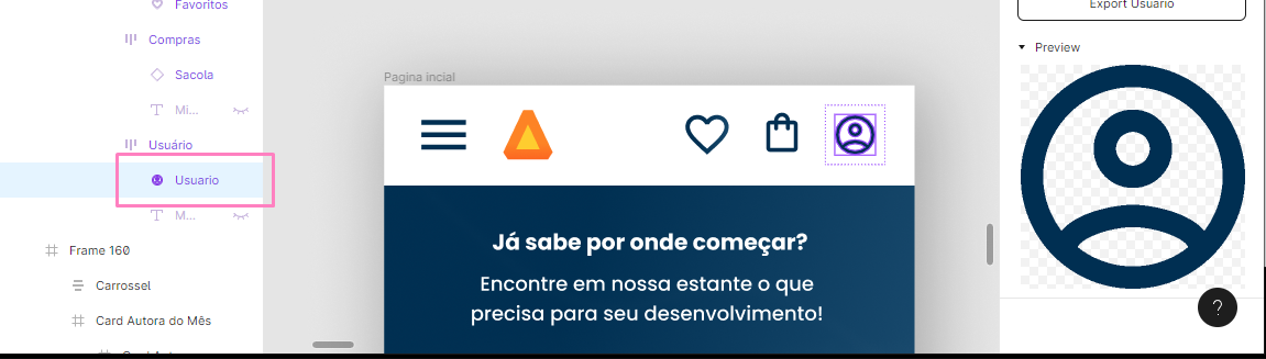 Print do projeto no Figma, mostrando o preview apenas da layer do ícone de usuário