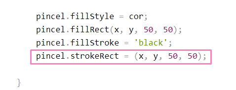 Print do código com o trecho do .strokeRect em destaque