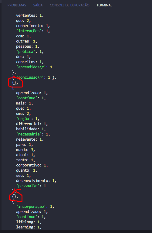 trecho do código onde não funciona a retirada dos arrays vazios