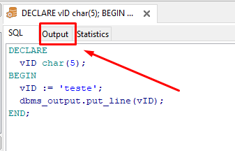 código referente ao primieiro exemplo do professor, removi a linha 'set output.put_line, e apenas deixei o dbms_output e o restanto do código