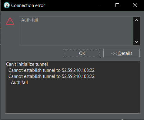 Erro ao tentar configurar SSH Tunnel
