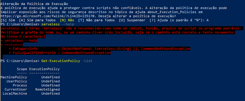 tela azul com indicação de que o windows não reconhece o serveless