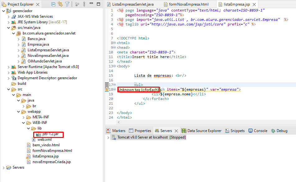 Não reconhece jstl