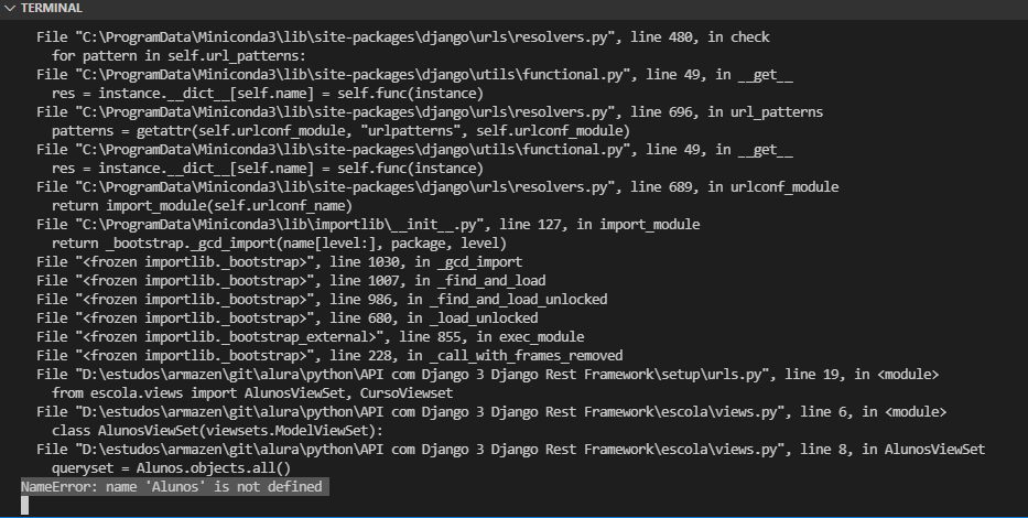 NameError: name 'Alunos' is not defined
